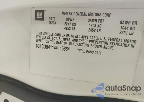 2004 Buick Park Avenue Ultra from USA, damaged, VIN 1G4CU541144115864